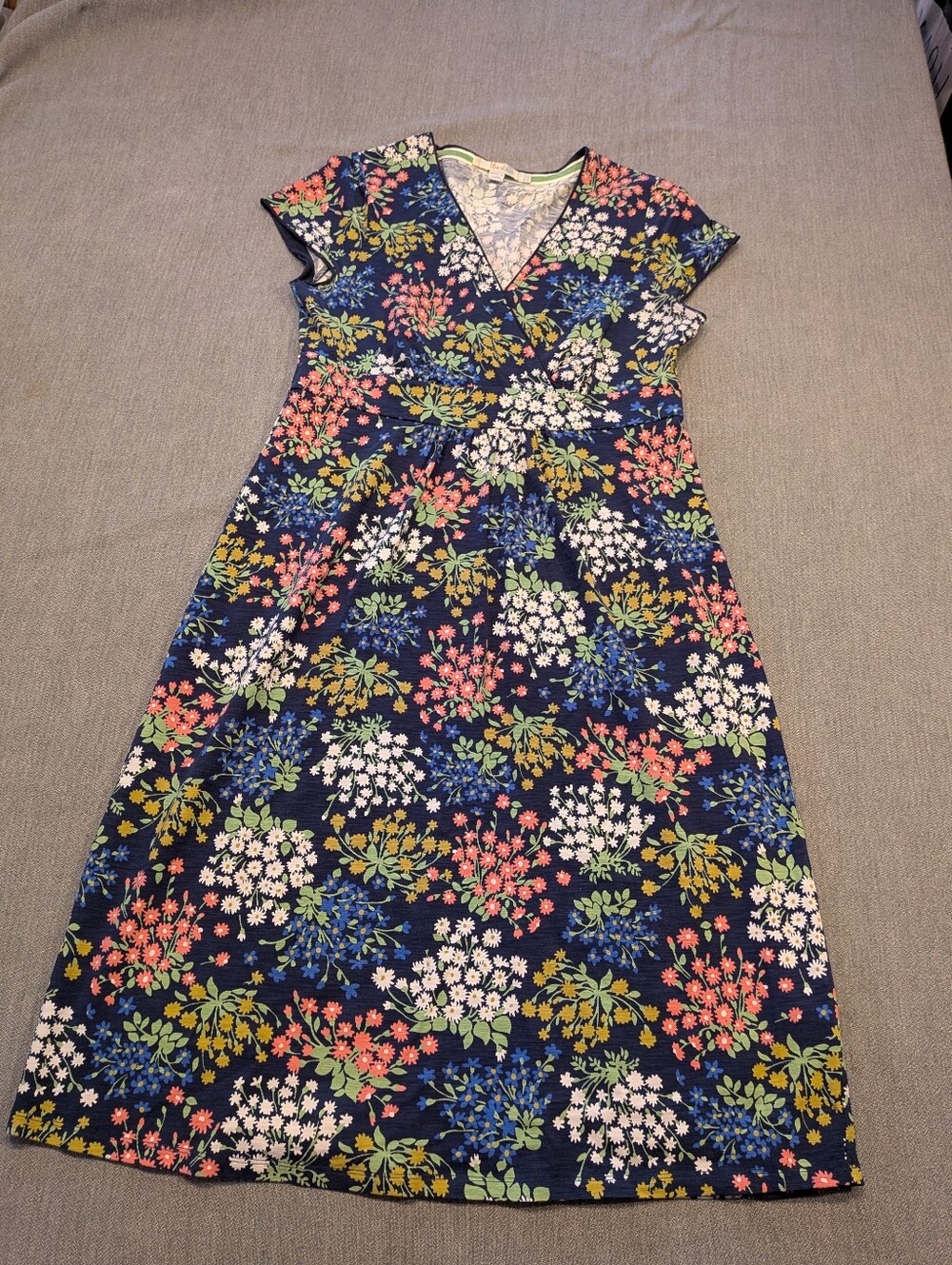 Boden Navy and Cream Floral Dress with Green Trim Size 8R